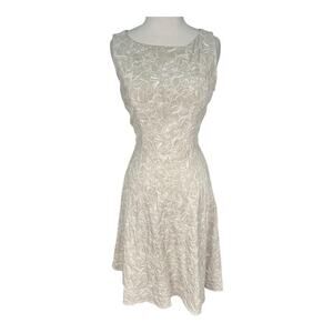 Adrianna Papell Linen Blend Dress Fit-and-Flare Light Weight Floral Embroidered